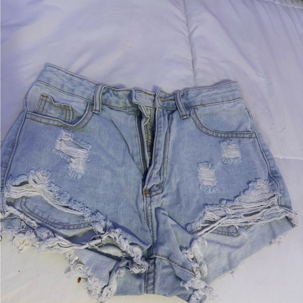 SHEIN Light Blue Distressed Denim Shorts